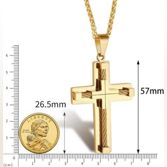 Men's Necklace, 316L Stainless Steel Christian Cross, Sturdy Necklace - Picture 3 of 4